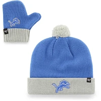 Infant '47 Blue/Gray Detroit Lions Bam Bam Cuffed Knit Hat with Pom and Mittens Set