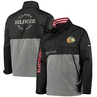 Men's Tommy Hilfiger Black/Gray Chicago Blackhawks Anorak Quarter-Zip Hoodie Jacket