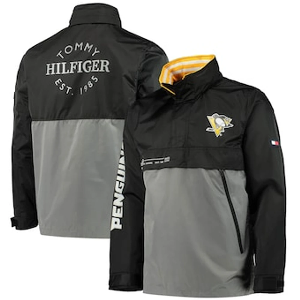 Men's Tommy Hilfiger Black/Gray Pittsburgh Penguins Anorak Quarter-Zip Hoodie Jacket