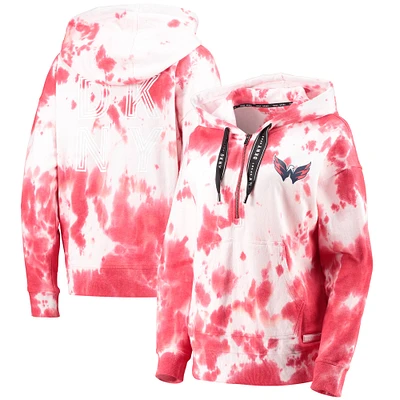 Women's DKNY Sport Red/White Washington Capitals Dakota Tie-Dye Oversized Half-Zip Hoodie