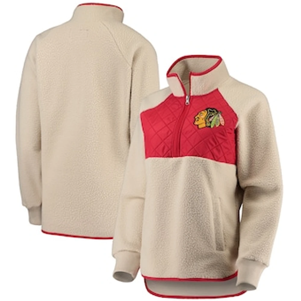 Women's G-III 4Her by Carl Banks Oatmeal/Red Chicago Blackhawks Wishbone Half-Zip Jacket