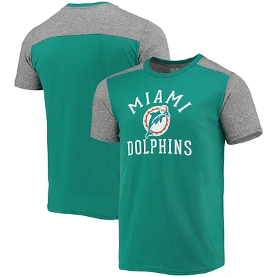 Men's Majestic Threads Aqua/Heathered Gray Miami Dolphins Gridiron Classics Field Goal Slub T-Shirt