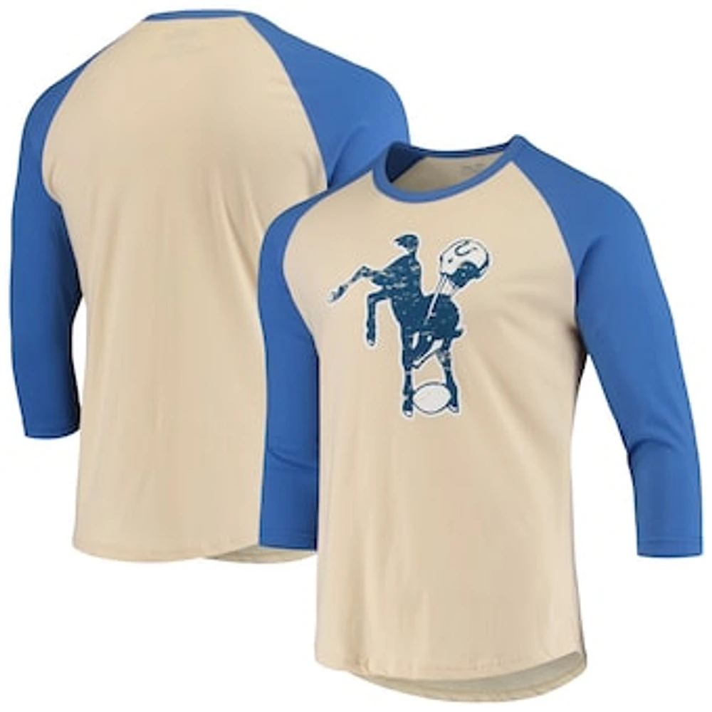 Men's Majestic Threads Cream/Royal Indianapolis Colts Gridiron Classics Raglan 3/4-Sleeve T-Shirt