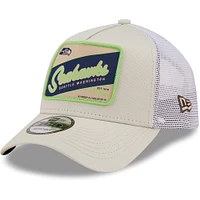 Men's New Era Khaki/White Seattle Seahawks Happy Camper A-Frame Trucker 9FORTY Snapback Hat