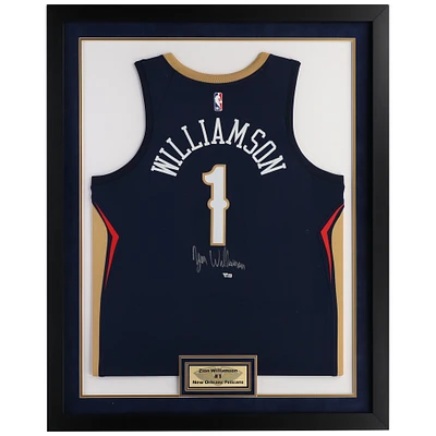 Zion Williamson New Orleans Pelicans Autographed Framed Navy Nike Swingman Jersey with Sublimated Plate