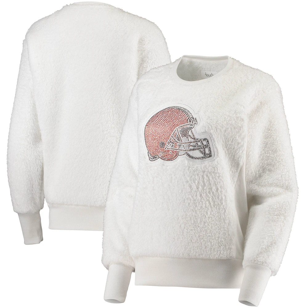 Women's Touch White Cleveland Browns Milestone Tracker Pullover Sweatshirt