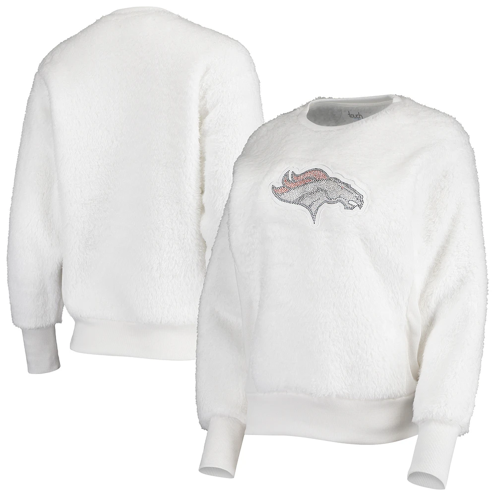 Women's Touch White Denver Broncos Milestone Tracker Pullover Sweatshirt