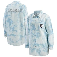 Women's WEAR by Erin Andrews White Los Angeles Kings Oversized Tie-Dye Button-Up Denim Shirt