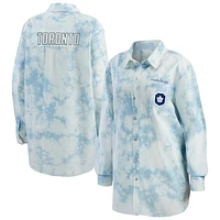 Women's WEAR by Erin Andrews White Toronto Maple Leafs Oversized Tie-Dye Button-Up Denim Shirt