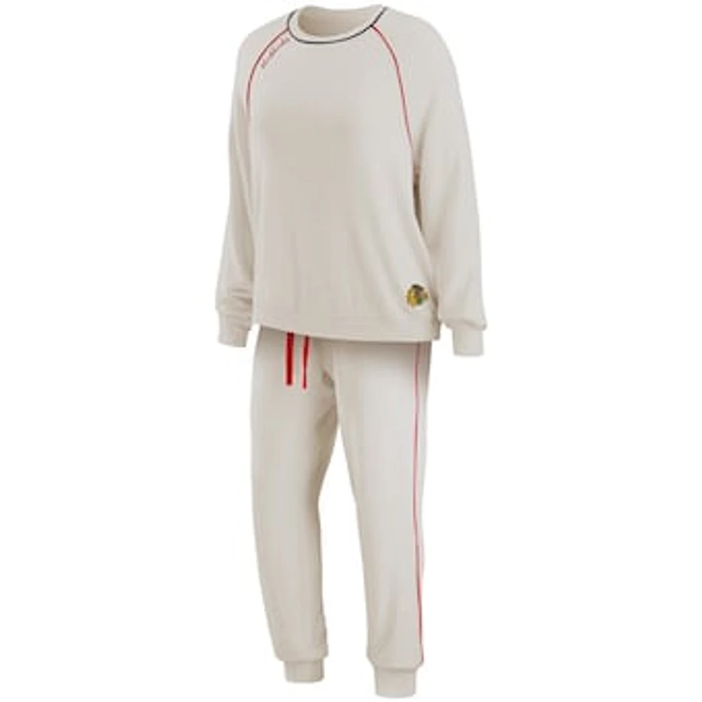 Women's WEAR by Erin Andrews Oatmeal Chicago Blackhawks Raglan Pullover Sweatshirt & Pants Lounge Set