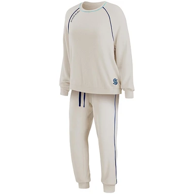 Women's WEAR by Erin Andrews Oatmeal Seattle Kraken Raglan Pullover Sweatshirt & Pants Lounge Set