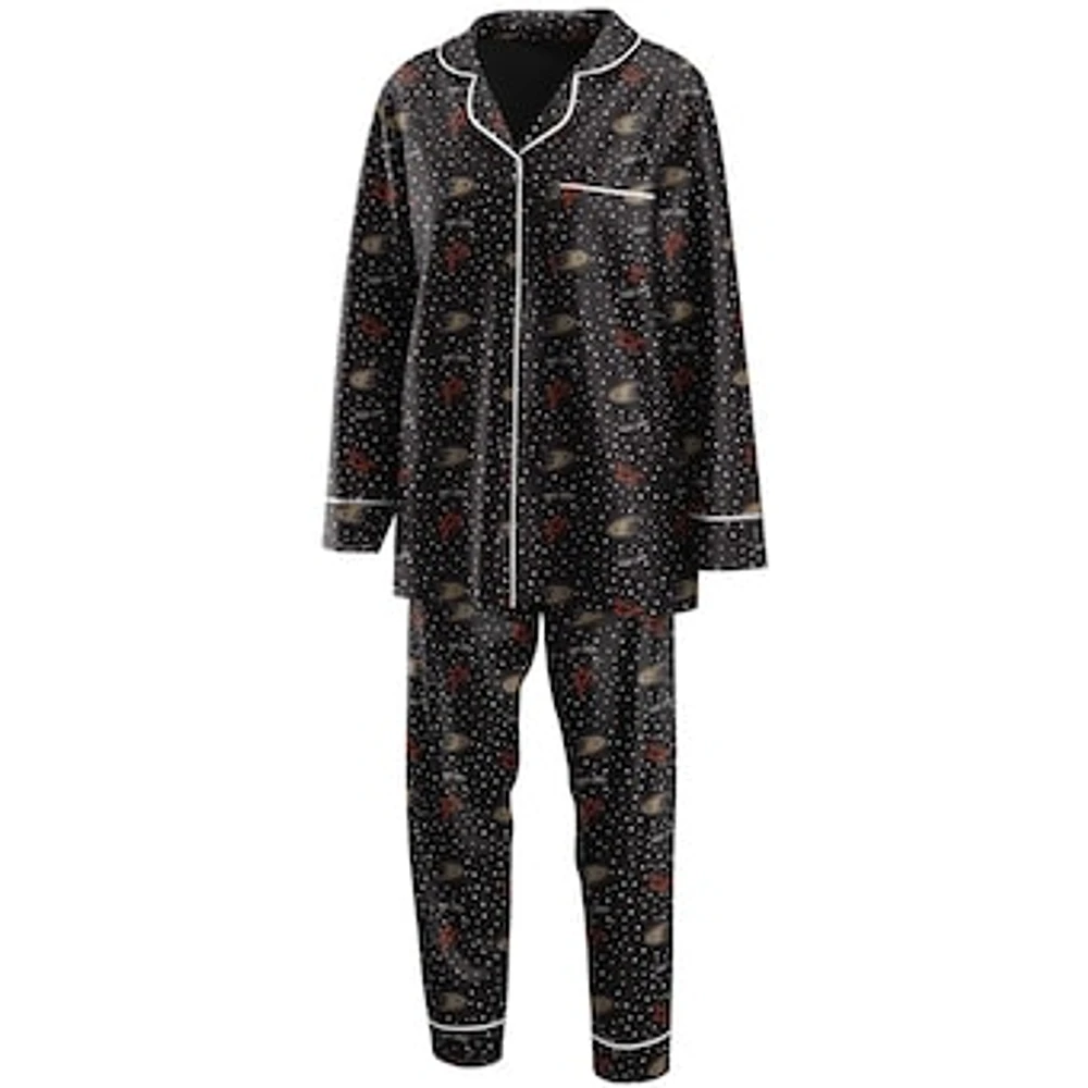 Women's WEAR by Erin Andrews Black Anaheim Ducks Long Sleeve Button-Up Shirt & Pants Sleep Set