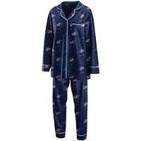 Women's WEAR by Erin Andrews Navy Columbus Blue Jackets Long Sleeve Button-Up Shirt & Pants Sleep Set