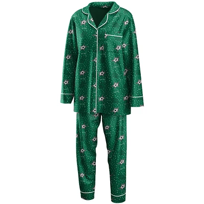 Women's WEAR by Erin Andrews Kelly Green Dallas Stars Long Sleeve Button-Up Shirt & Pants Sleep Set