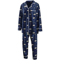 Women's WEAR by Erin Andrews Navy Nashville Predators Long Sleeve Button-Up Shirt & Pants Sleep Set