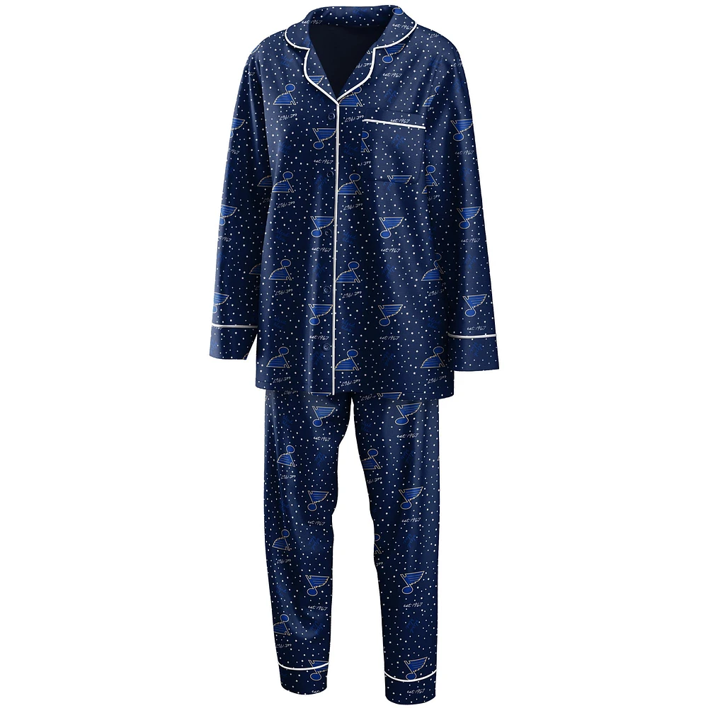 Women's WEAR by Erin Andrews Navy St. Louis Blues Long Sleeve Button-Up Shirt & Pants Sleep Set