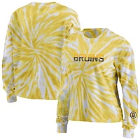 Women's WEAR by Erin Andrews Gold Boston Bruins Tie-Dye Long Sleeve T-Shirt