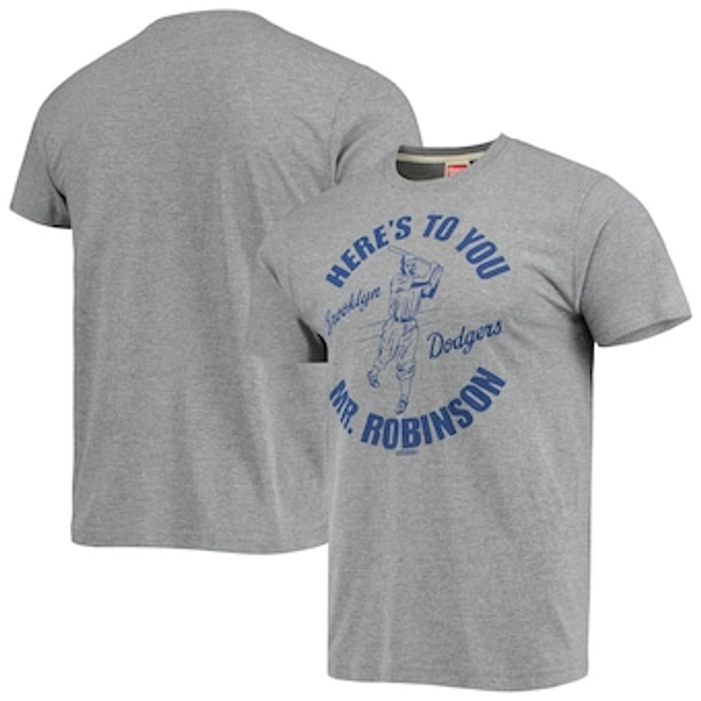 Men's Homage Jackie Robinson Gray Brooklyn Dodgers Tri-Blend T-Shirt