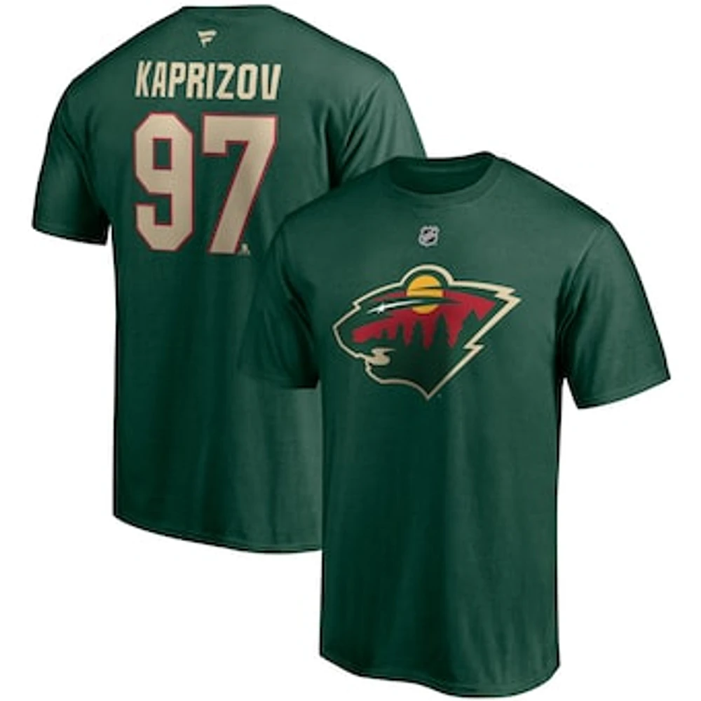 Men's Kirill Kaprizov Green Minnesota Wild Authentic Stack Name & Number T-Shirt