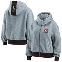 Women's WEAR by Erin Andrews Gray Alabama Crimson Tide Sherpa Full-Zip Hoodie