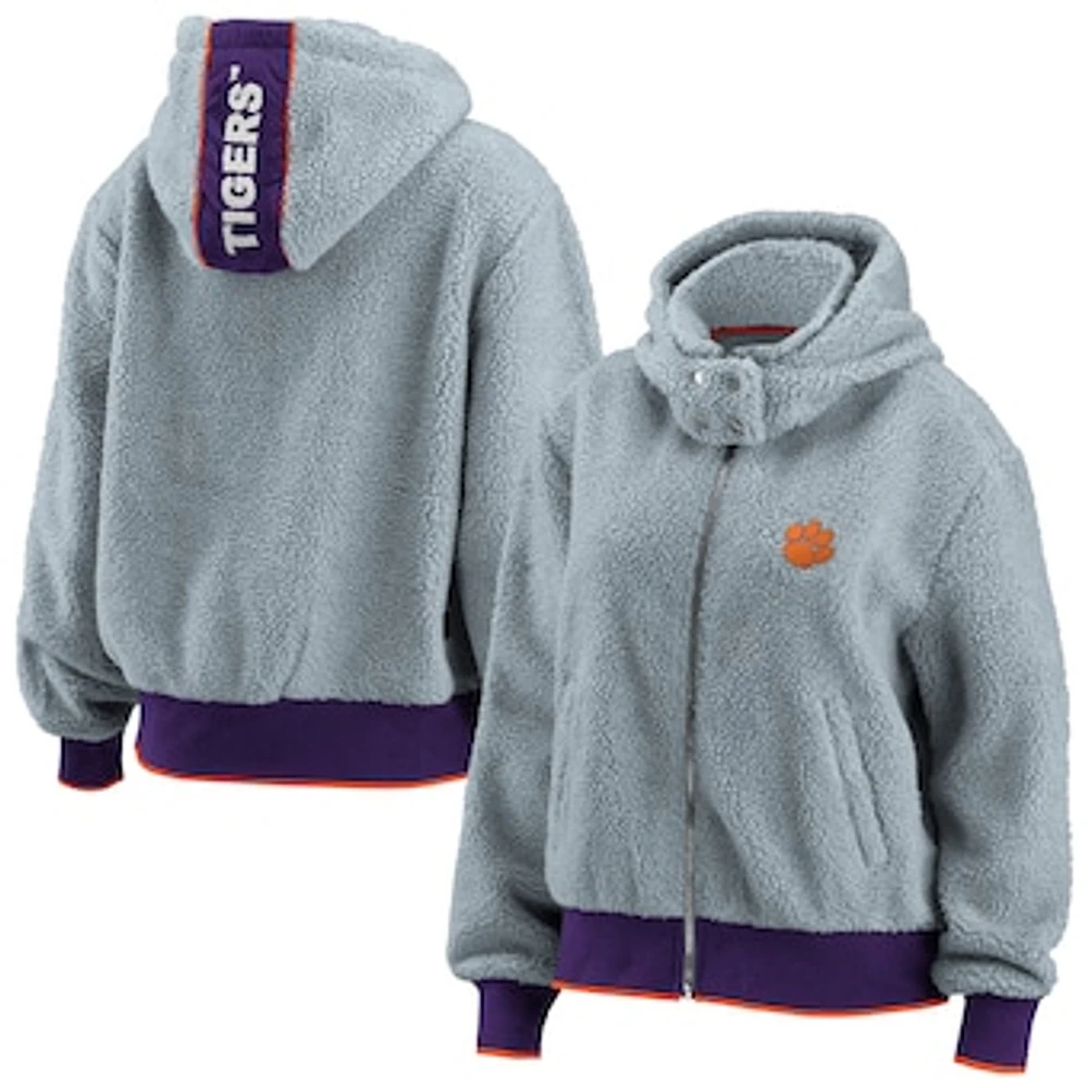 Women's WEAR by Erin Andrews Gray Clemson Tigers Sherpa Full-Zip Hoodie