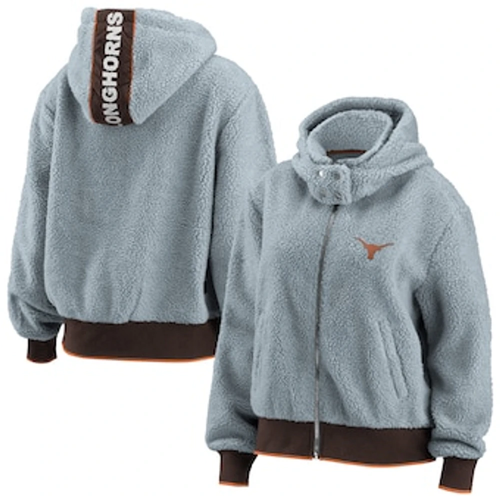 Women's WEAR by Erin Andrews Gray Texas Longhorns Sherpa Full-Zip Hoodie