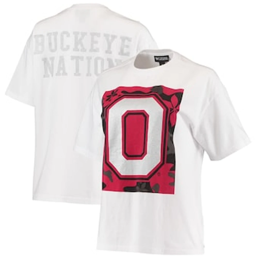 Women's The Wild Collective White Ohio State Buckeyes Camo Boxy Graphic T-Shirt