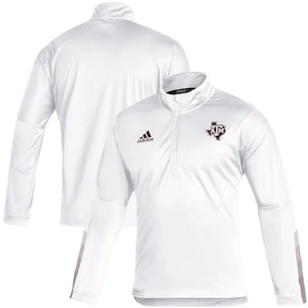 Men's adidas White Texas A&M Aggies 2021 Sideline Primeblue Quarter-Zip Jacket