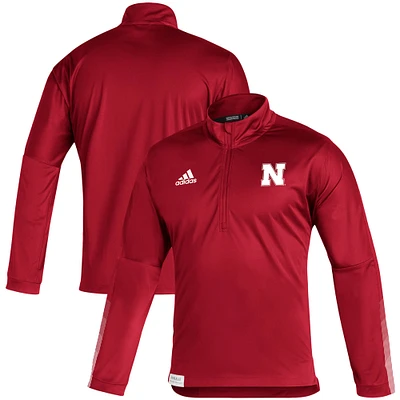 Men's adidas Scarlet Nebraska Huskers 2021 Sideline Primeblue Quarter-Zip Jacket