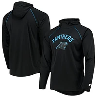 Men's Starter Black Carolina Panthers Raglan Long Sleeve Hoodie T-Shirt