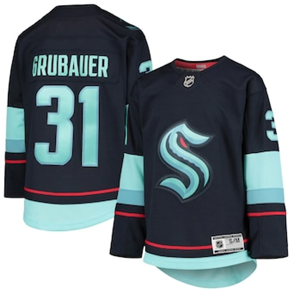 Youth Philipp Grubauer Deep Sea Blue Seattle Kraken Home Premier Player