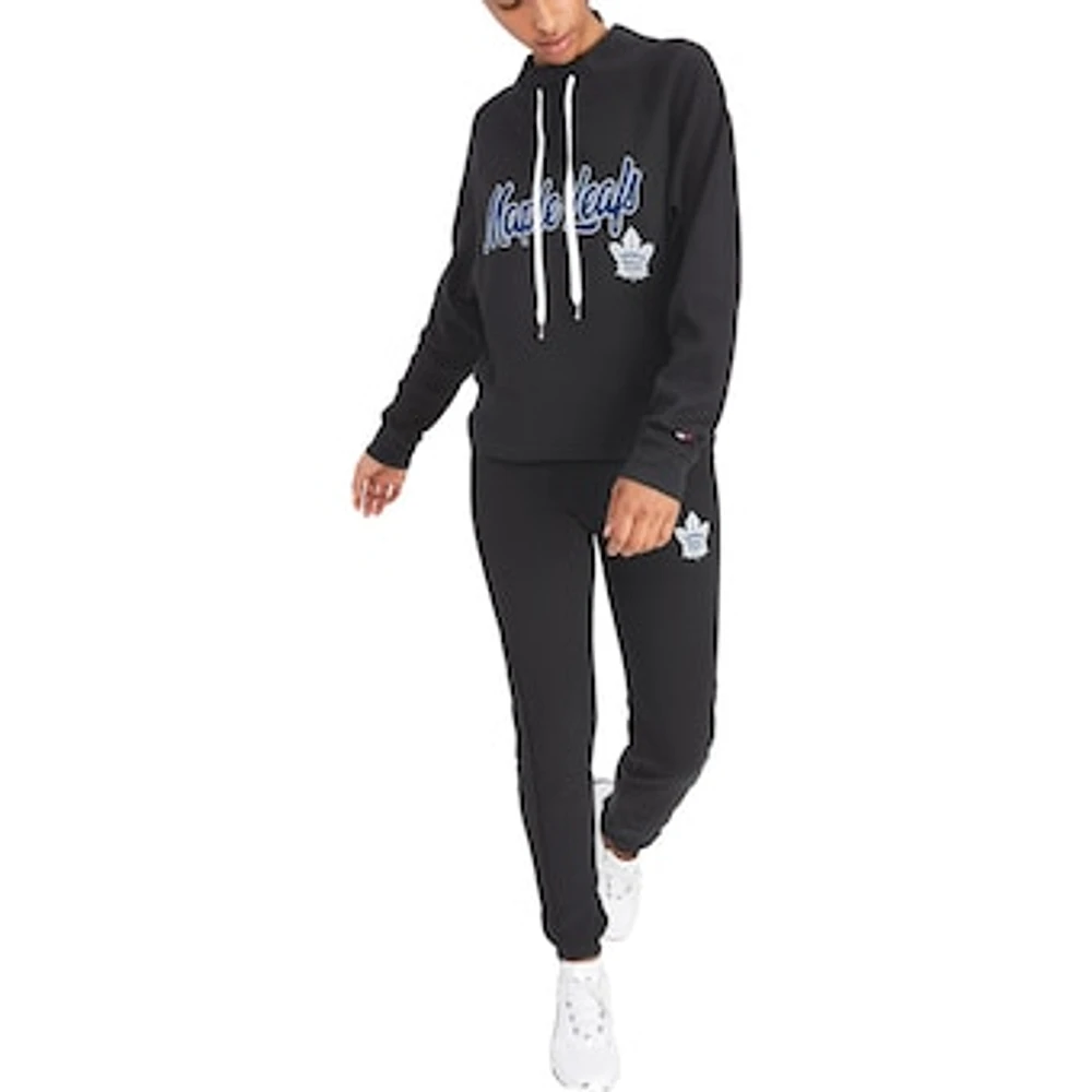 Women's Tommy Hilfiger Black Toronto Maple Leafs Zoey - Tri-Blend Raglan Pullover Sweatshirt & Pants Lounge Set