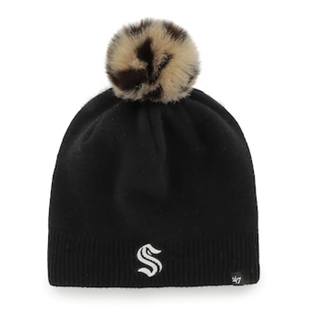 Women's '47 Black Seattle Kraken Serengeti Knit Beanie with Pom