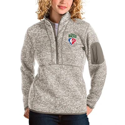 Women's Antigua Tan Milwaukee Bucks NBA 75th Anniversary Fortune Quarter-Zip Pullover Jacket