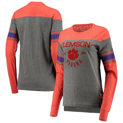 Women's Pressbox Orange/Heathered Gray Clemson Tigers Lizzy Flocking Striped Long Sleeve T-Shirt