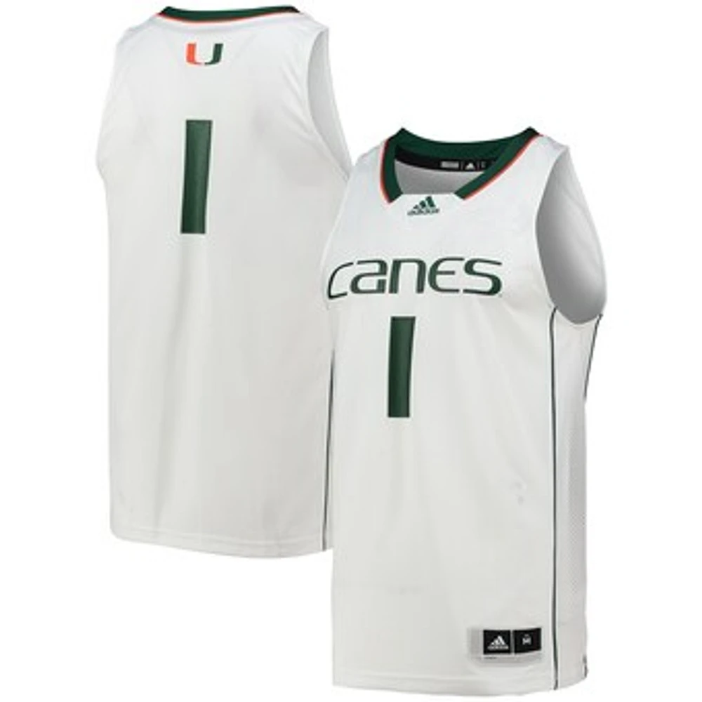 Men's adidas #1 White Miami Hurricanes Team Swingman Basketball Jersey