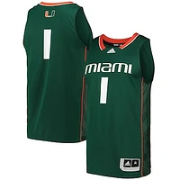 Men's adidas #1 Green Miami Hurricanes Swingman Basketball Jersey