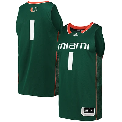 Men's adidas #1 Green Miami Hurricanes Swingman Basketball Jersey