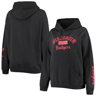 Women's Pressbox Black Wisconsin Badgers Rock n Roll Super Oversized Pullover Hoodie