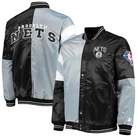 Men's Starter Gray/Black Brooklyn Nets 75th Anniversary Leader Color Block Satin Full-Snap Jacket