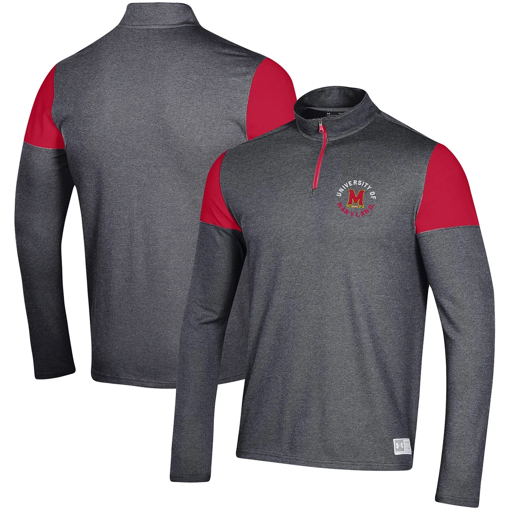 Men's Under Armour Black Maryland Terrapins Gameday Tri-Blend Quarter-Zip Jacket