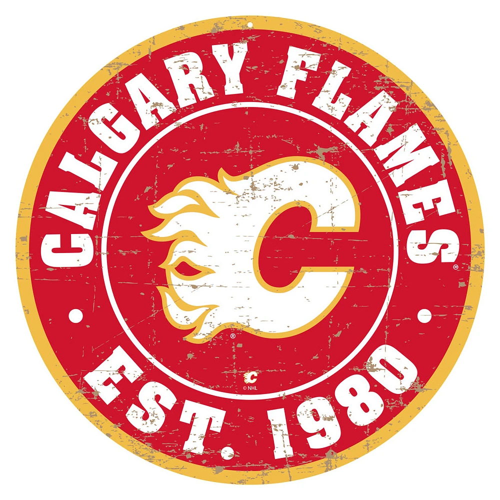 Calgary Flames - 12'' Round Distressed Wall Sign