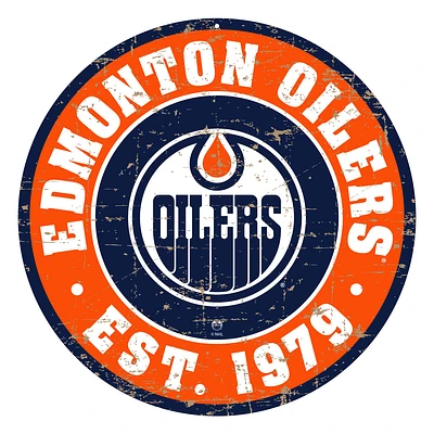 Edmonton Oilers - 12'' Round Distressed Wall Sign