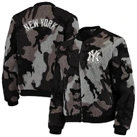 Women's The Wild Collective Black New York Yankees Camo Sherpa Full-Zip Bomber Jacket