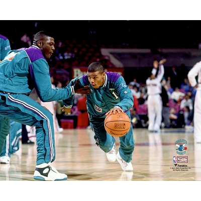 Muggsy Bogues Charlotte Hornets Unsigned Hardwood Classics Warming Up Photograph