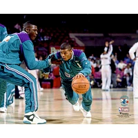 Muggsy Bogues Charlotte Hornets Unsigned Hardwood Classics Warming Up Photograph