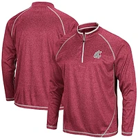 Men's Colosseum Heathered Crimson Washington State Cougars Movie Theater Raglan Quarter-Zip Jacket