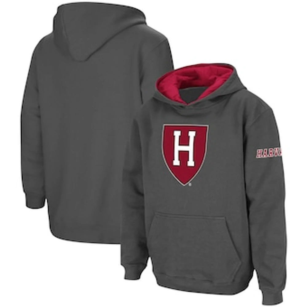 Youth Charcoal Harvard Crimson Big Logo Pullover Hoodie