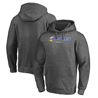 Men's Fanatics Heather Charcoal Los Angeles Rams Logo Team Lockup Fitted Pullover Hoodie