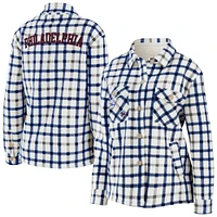 Women's WEAR by Erin Andrews Oatmeal Philadelphia 76ers Plaid Button-Up Shirt Jacket